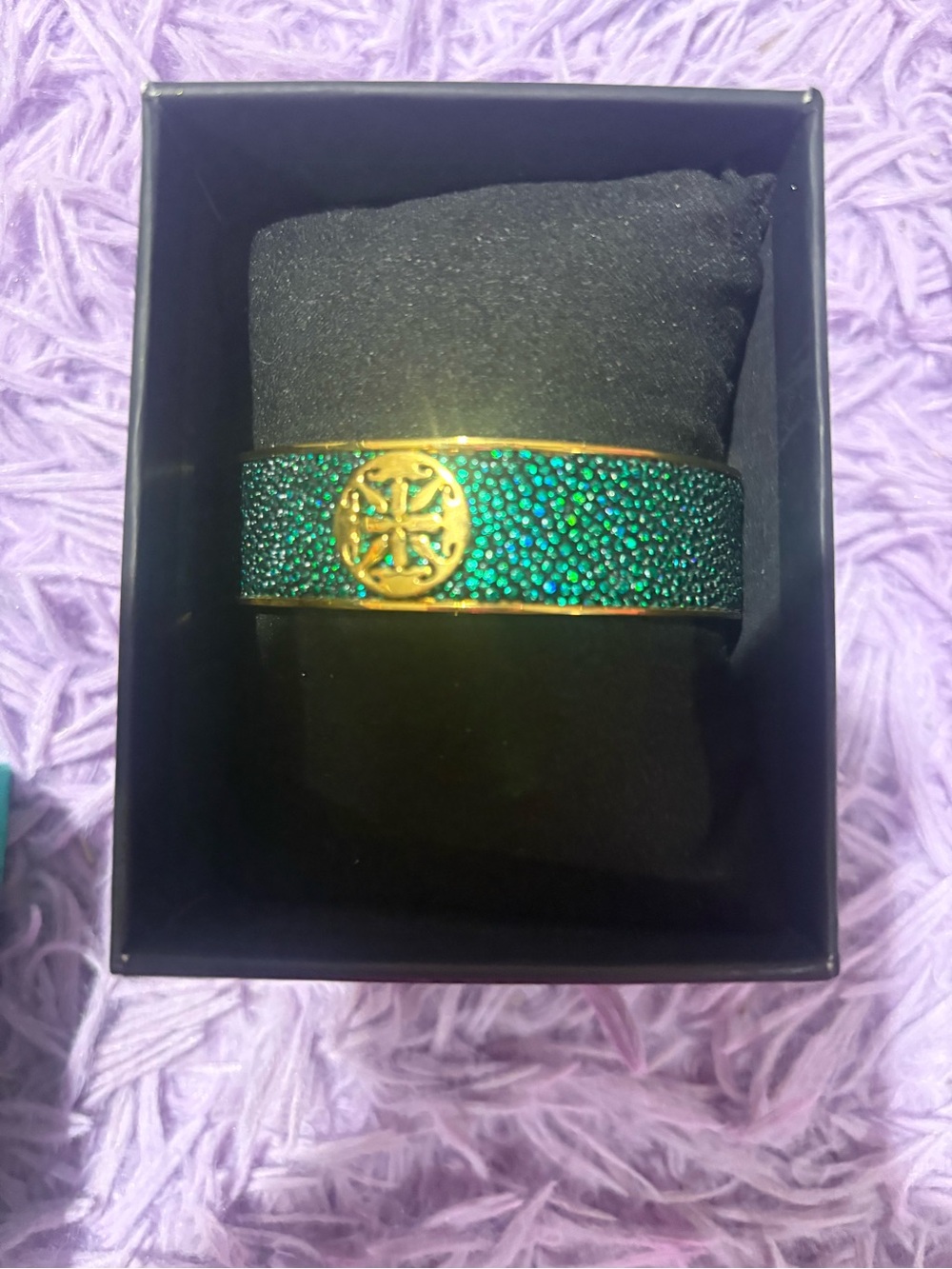 Gold-Tone Green Crystal Pavé Bangle Bracelet rustic cuff
